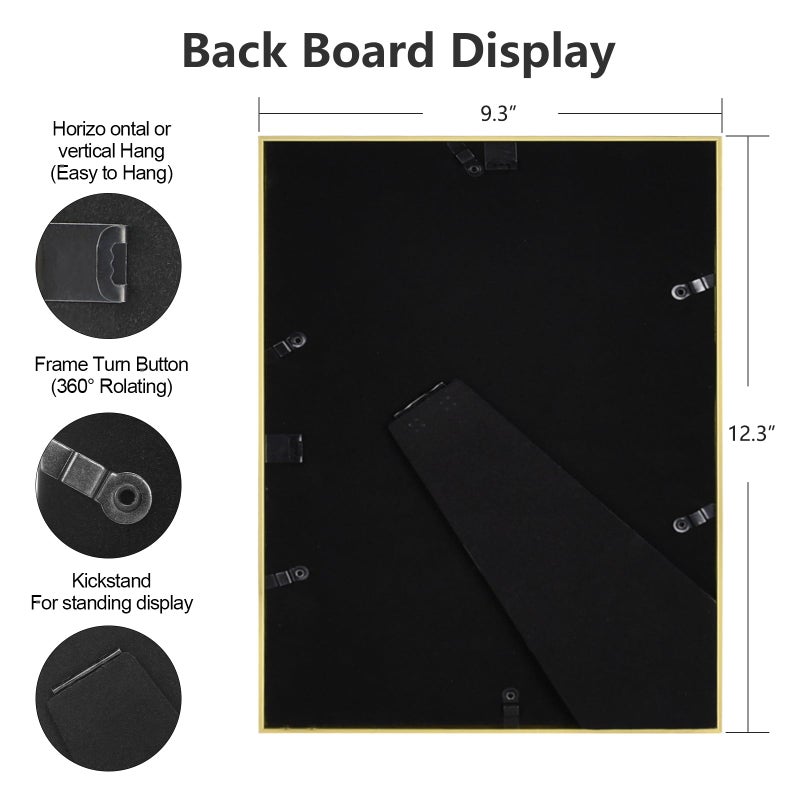Fkvat 9x12 Picture Frame Set of 1, Matte Gold Modern Thin Aluminum Metal Photo Frame with HD Glass, Fits 6x8 with Mat or 9 x 12 without Mat, for Tabletop and Wall Mounting - Image 3